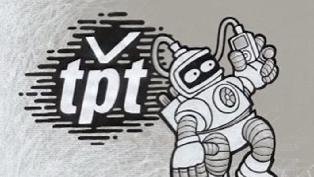 Old TPT logo with space person cartoon